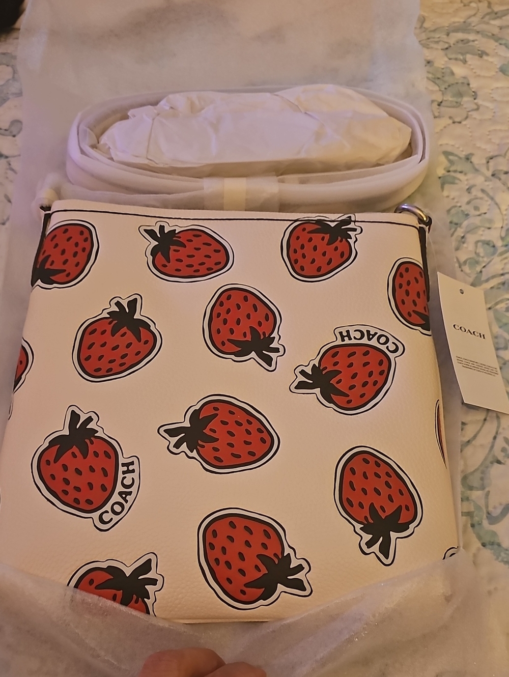 Coach White Crossbody Bag with Red Strawberry Print